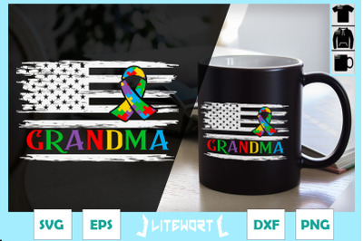 Autism Grandma American Flag