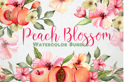 Peach blossom. Watercolor bundle