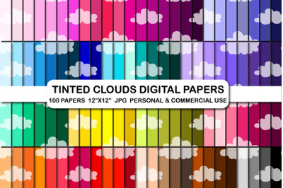 100 Tinted Clouds Digital Papers Pack Pattern Background Set