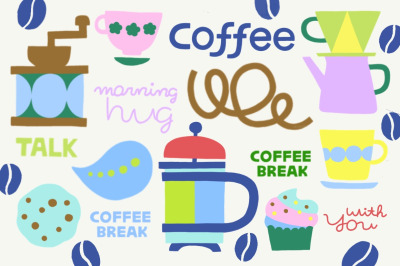 Sticker : Digital &amp; Printable - Coffee Clipart