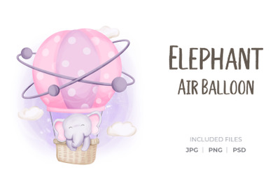 Elephant Flying With Air Balloon