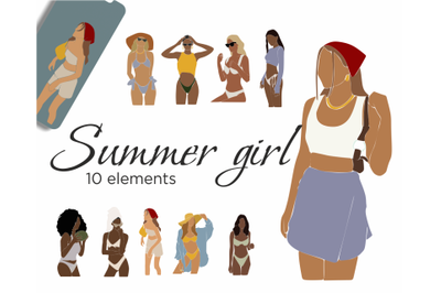 Summer girl, vector illustration, sea outfit