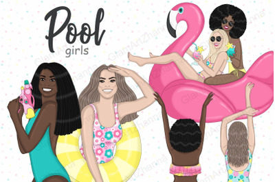 Pool Girl Clipart | Beach Woman Illustration