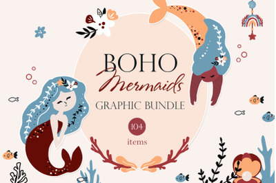Boho mermaid graphic bundle