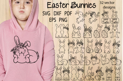 Easter Bunny SVG Bundle, Rabbit with Flowers SVG