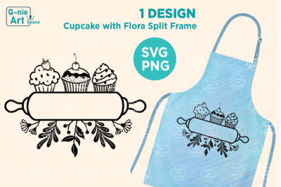 Cupcake Split Frame with Flora SVG, Baking Clipart
