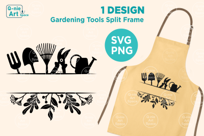 Gardener Split Frame with Flora SVG, Garden Tools Clipart