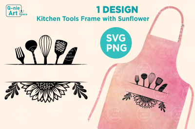 Kitchen Tools Split Frame with Sunflower SVG, Cooking Tools Clipart