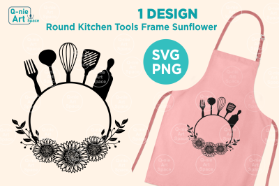 Kitchen Tools Round Split Frame with Sunflower SVG, Cooking Tools Clip