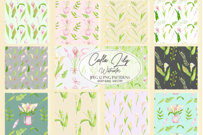 Watercolor Calla lily seamless patterns