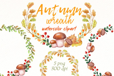 Watercolor Autumn wreath png | Fall leaves wreath clipart.