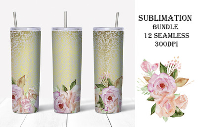 Flower Tumbler Sublimation Bundle, Seamless, Ornament,