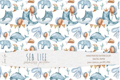 Cute whales seamless pattern / Digital paper- 1 file