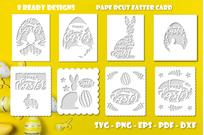 Paper cut templates of Easter greeting cards. Cut files.