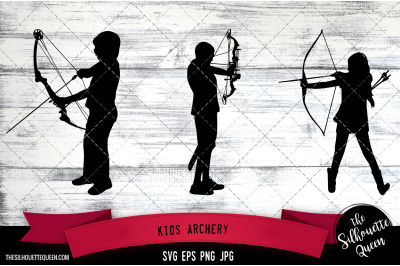 Kids Archery Silhouette Vector |Kids Archery SVG | Clipart | Graphic