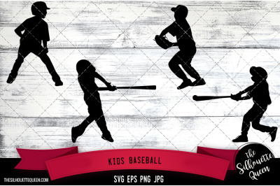 Kids Baseball Silhouette Vector |Kids Baseball SVG | Clipart | Graphic