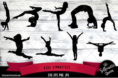 Kids Gymnastics Silhouette Vector |Kids Gymnastics SVG | Clipart