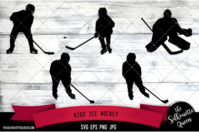 Kids Ice Hockey Silhouette Vector |Kids Ice Hockey SVG | Clipart