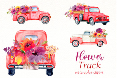 Flower Truck PNG Clipart, Watercolor Vintage Pickup trucks.