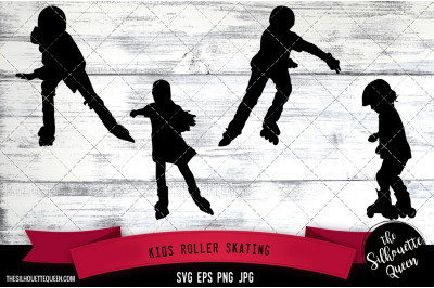 Kids Roller Skating Silhouette Vector |Kids Roller Skating SVG