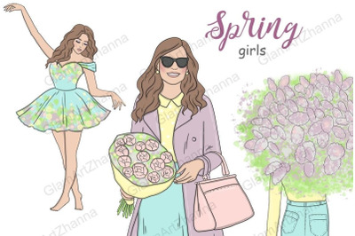 Spring Girls Clipart