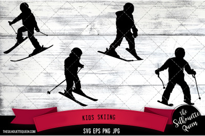 Kids Skiing Silhouette Vector |Kids Skiing SVG | Clipart | Graphic