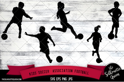 Kids Soccer (Association Football) Silhouette Vector