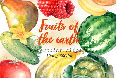 Fruit and Vegetable watercolor clipart Bundle | Food png clip art.
