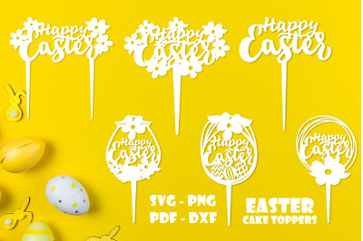 Bundle Easter cake toppers. Happy Easter svg. Laser cut file
