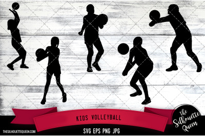 Kids Volleyball Silhouette Vector |Kids Volleyball SVG | Clipart