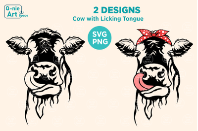 Cow with Licking Tongue SVG, Farm Animal Clipart
