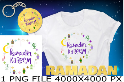Ramadan Kareem phrase, Ramadan symbols frame sublimation PNG design&nbsp;
