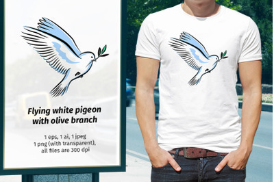 White flying pigeon doodle. Vector