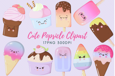 Kawaii popsicle ice cream clipart illustration