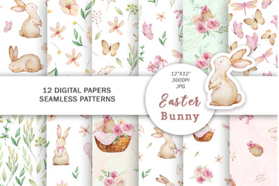 Watercolor Easter Bunny Digital Paper