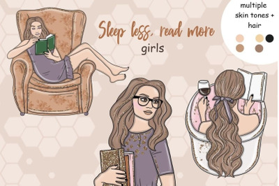 Sleep Less Read More Girls Clipart