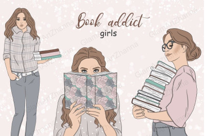 Book Addict Girls Clipart