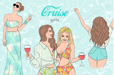 Cruise Girls Clipart | Fashion Woman Planner Graphics