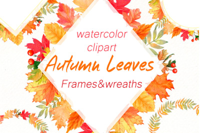Fall leaves wreath png Bundle | Autumn frame watercolor clipart.