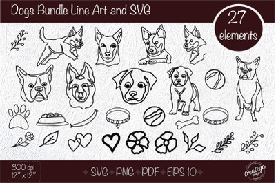 Dog bundle Svg, Dog outline SVG, dog breed line art, Hand drawn dog SV
