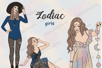 Zodiac Girl Clipart | Celestial Illustration