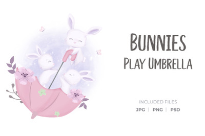 Bunnies Play Umbrella