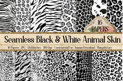16 Seamless Black &amp; White Animal Skin Prints Digital Papers