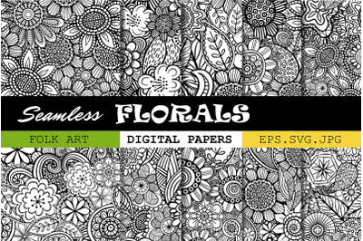 Folk Art Florals - Seamless Vector Flower Patterns