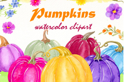 Fall pumpkin Png clipart Bundle | Watercolor fall pumpkins.