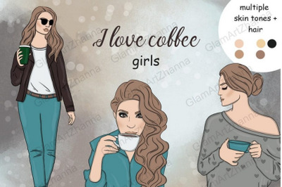 I Love Coffee Girls Clipart