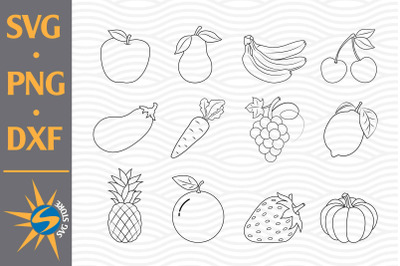 Fruits and Vegestables Outline SVG, PNG, DXF Digital Files Include