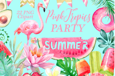 Watercolor tropical clipart bundle | summer png clip art.