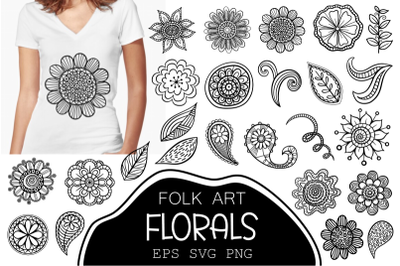 Folk Art Florals - Doodle Flower Clipart Elements
