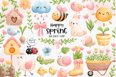 Happy Spring clipart, Spring clipart, Spring animal clipart, Spring garden clipart, Garden clipart
